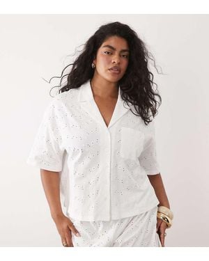 ASOS Asos Design Curve Jersey Broderie Resort Shirt - White