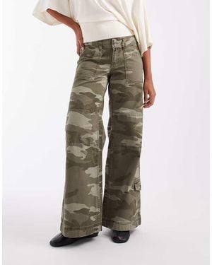 Hollister Low Rise Wide Leg Utility Detail Trousers - Green