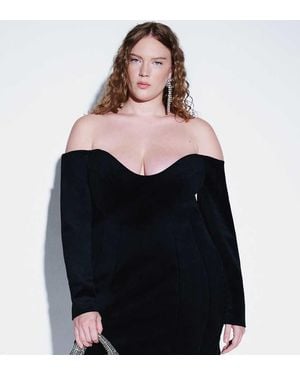 ASOS Asos Design Curve Bonded Velvet Structured Bardot Mini Dress - Black