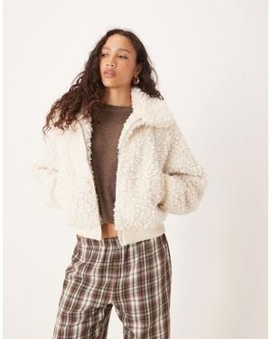 Brave Soul Faux Shearling Bomber Jacket - Natural