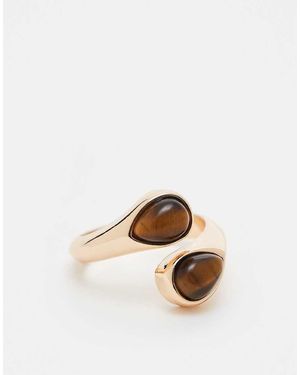 ASOS Anello Dorato Con Design Avvolgente E Pietra Occhio Di Tigre Semipreziosa - Neutro