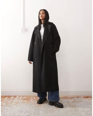 Weekday Kia Wool Blend Oversized Coat With Tie Waist Detail - Black