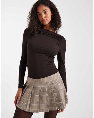 Miss Selfridge Ruched Slash Neck Top - Brown