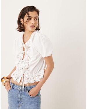 Neon Rose – bestickte bluse - Weiß