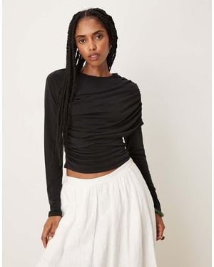 ASOS Modal Wrap Detail Long Sleeve Tee - Black