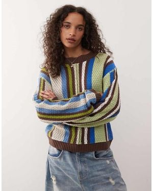 Collusion Jersey A Rayas Multicolores De Croché De -Gris - Azul