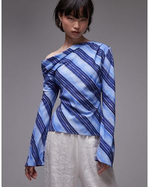 Mango Off The Shoulder Long Sleeve Striped Top - Blue