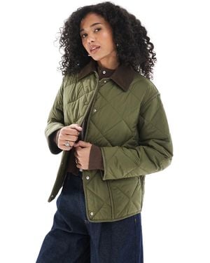 New Look Corduroy Collar Quilted Jacket - Green