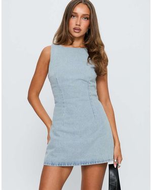Princess Polly Ainsleigh Cotton Rich Denim Tie Back Detail Mini Dress - Blue
