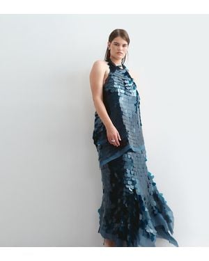 ARRANGE Curve Shard Sequin Square Cut Hem Maxi Skirt Set - Blue