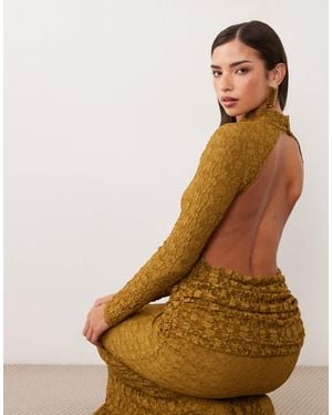 ASOS Backless Maxi Lace Dress With Cowl Drape At Hips - Brown