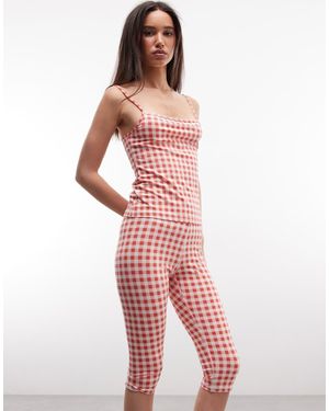 Monki Pantalones Capri A Cuadros Vichy Rojos Elásticos (Parte De Un Conjunto)