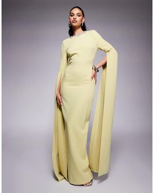 Lavish Alice Maxi Cape Sleeve Maxi Dress - Natural