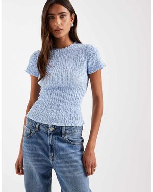 Daisy Street Gesmokte Gestreepte Top Met Korte Mouwen - Blauw