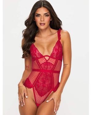 Ann Summers Entice Me Crotchless Teddy - Red