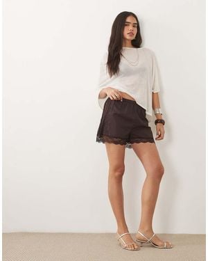 Mango 100% Cotton Lace Trim Shorts - Natural