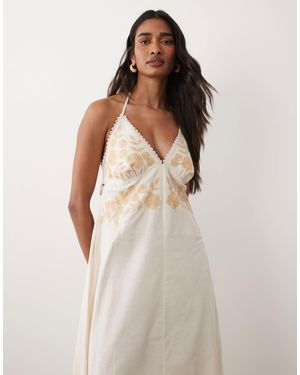 Miss Selfridge Embroidered Halter Maxi Dress - Brown