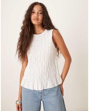 Vila Shirred Sleeveless Woven Top - White