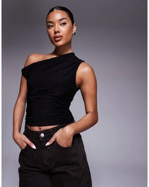 Kaiia Exclusive Double Layered Slinky Off Shoulder Top - Black