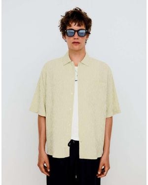 Bershka Short Sleeve Boxy Fit Stripe Shirt - Natural