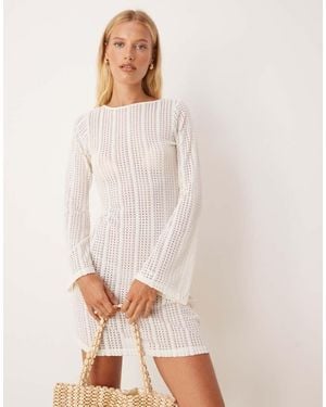 Brave Soul Long Sleeve Knitted Mesh Mini Dress - Natural