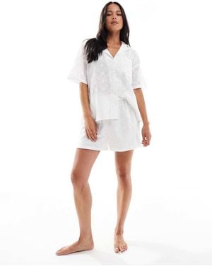 Loungeable Ladies Embroidered Short Pyjama Set - White