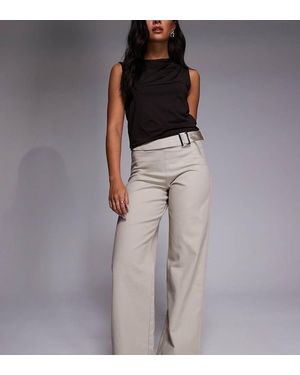 The Frolic Exclusive Cotton Denim Metal Belt Detailing Wide Leg Trouser - Natural