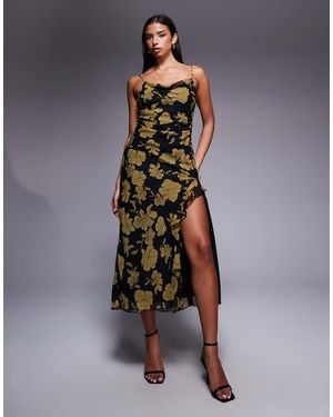 New Look Floral Cowl Neck Midi Dress - Black