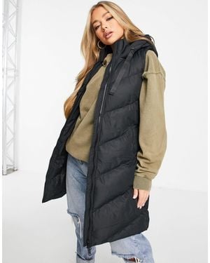 Threadbare Vamp Longline Padded Gilet With Hood - Blue