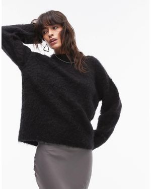 TOPSHOP Knitted Fluffy Relaxed Jumper - Black