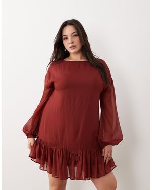 ASOS Asos Design Curve Slash Neck Chiffon Godet Mini Dress - Red