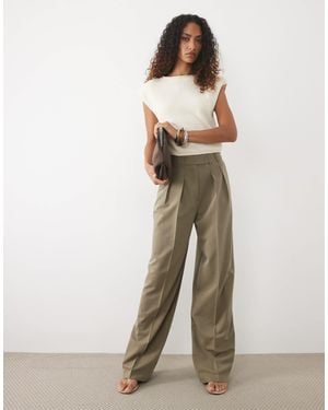 ASOS Tall Tailored Wide Leg Pants With Pleat Detail - Natural