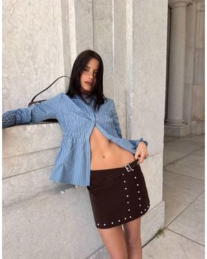 Labelrail X Barbara Ines Studded Faux Leather Wrap Skirt - Brown