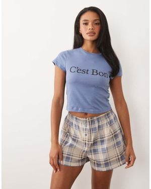 ASOS Conjunto De Camiseta Baby Tee Y Pantalón Corto De Pijama A Cuadros Vichy - Azul
