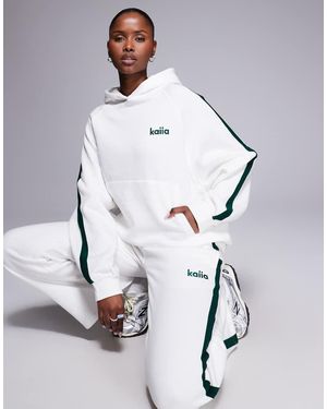 Kaiia Sudadera Blanca Extragrande Con Capucha Y Raya Verde Oscuro En El Lateral De (Parte De Un Conjunto) - Gris