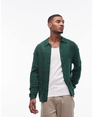 TOPMAN Ladder Stitch Cardigan - Green