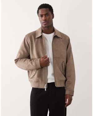 Abercrombie & Fitch Vegan Suede Bomber Jacket With Collar - Brown