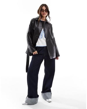 ONLY Gabardina Corta Negra De Cuero Sintético De - Azul