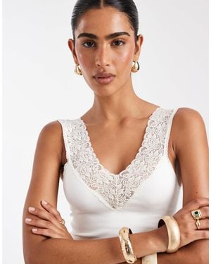 ASOS Seamless V Neck Tank Top With Lace Detail - White