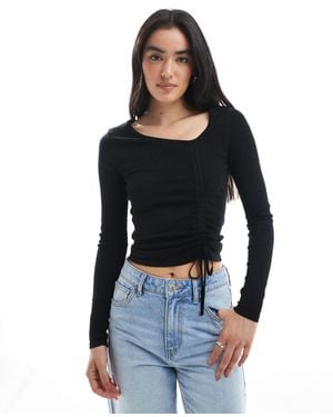 Cotton On Asymmetric Ruched Knit Top - Black