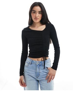 Cotton On Top en maille avec fronces asymétriques - Noir