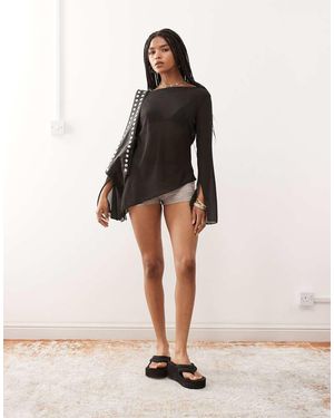Weekday Asymmetric Semi Sheer Long Sleeve Top - Natural