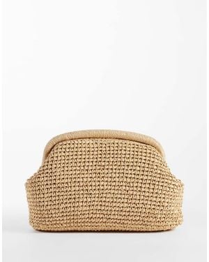 Mango Raffia Clutch With Detatchable Chain - Natural