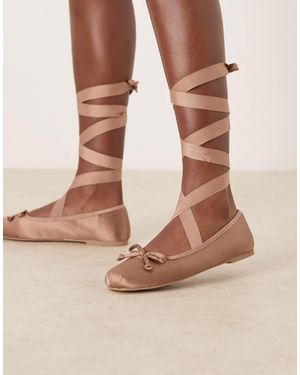 ASOS Lorene Bow Detail Tie Leg Ballets - Brown