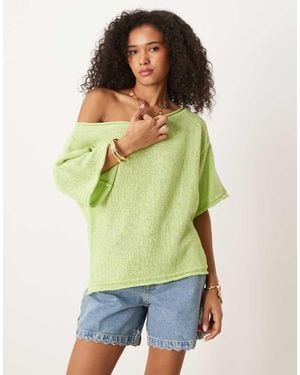 ASOS Loose Knit Off Shoulder Short Sleeve Jumper - Green