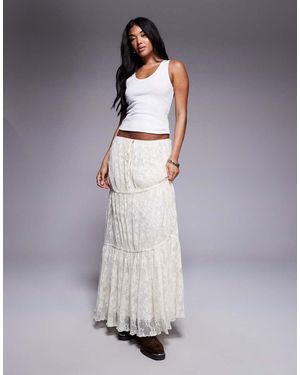 Princess Polly Oh Plisse Floral Lace Tiered Maxi Skirt - Grey