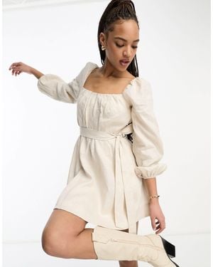 Forever New Long Sleeve Tie Waist Mini Dress - Natural