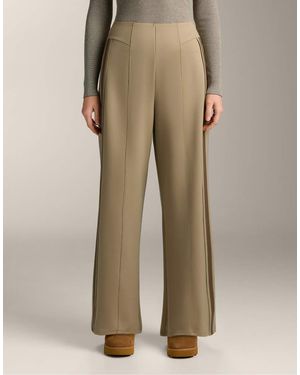 Oysho High Rise Neoprene-Effect Straight-Leg Trousers With Piping - Natural