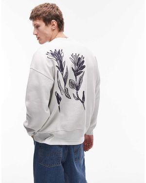 TOPMAN Sudadera Gris Lavado Extragrande Con Estampado Floral En La Parte Delantera Y Trasera De