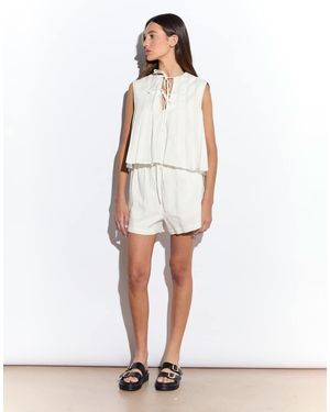 NARRATED Pleated Sleeveless Tie Front Blouse - White